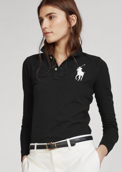 Polos Polo Ralph Lauren Mujer Negros - Skinny Fit Big Pony - ISQXU9018